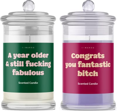 Kaarsen geschenkset - Congrats Fantastic Bitch You Are Still Fucking Fabulous - Grappige Cotton & Lavendel Geurkaarsen in Glas met Tekst - Verjaardag Cadeau Vrouw, moeder, vriendin, zus, mama - Happy Birthday - Cadeautje Volwassenen