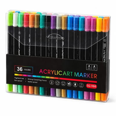 Acrylstiften - 36 kleuren - zachte punt - voor school en kantoor - basisverpakking