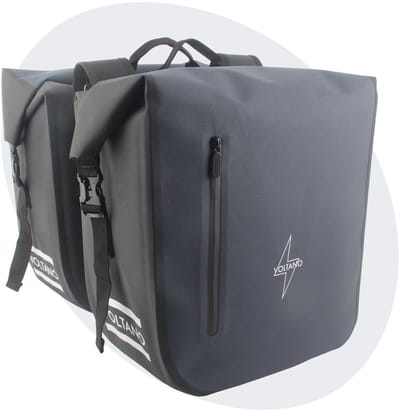 Voltano Dubbele Fietstas Rolltop Luxe E-bike - Zwart / Donkerblauw - 48 Liter - 100% Waterdicht - Fietstassen Elektrische Fietsen