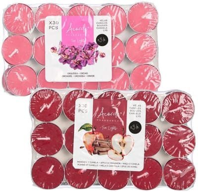Acorde theelichtjes - 60x - 30x orchidee - 30x appel/kaneel - aroma/geurkaarsen