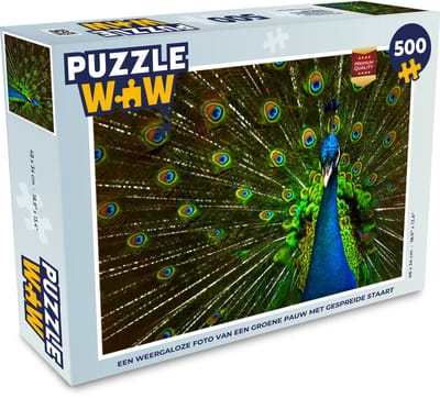 Puzzel Pauw - Veren - Patroon - Blauw - Legpuzzel - Puzzel 500 stukjes