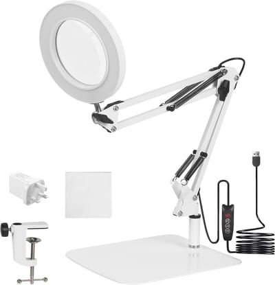 Vergrootglas LED-bureaulamp met verstelbare arm en 3 kleurmodi