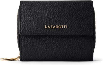 Lazarotti Leren portemonnee Bologna Leather Wallet With 8 Card Slots Black zwart
