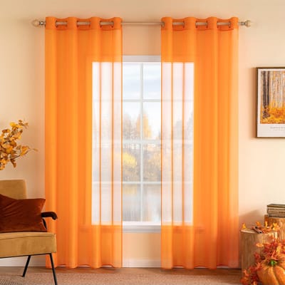 Transparante gordijnen met zachte ogen, voor woonkamer, elegante woonkamer, slaapkamer en kinderen, 2 panelen, 140 x 170 cm, oranje