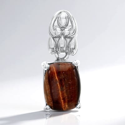 Cavill - Zilveren Hanger - 925 Sterling Zilver - Rode Tijgeroog 2,31 ct - Ovale Cabochon Edelsteen - Elegant Mexicaans Sieraad