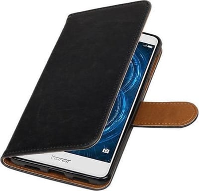 Zwart Pull-Up PU booktype wallet cover hoesje voor Huawei Honor 6x 2016