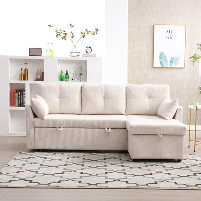 Luxe Uitschuifbare Slaapbank - Beige - 206x130x88 cm - Arqam