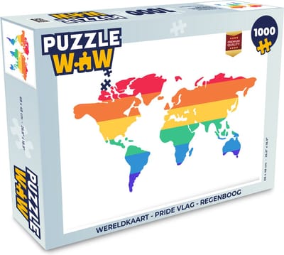 Puzzel Wereldkaart - Pride vlag - Regenboog - Legpuzzel - Puzzel 1000 stukjes volwassenen