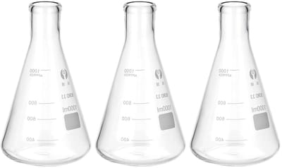 Erlenmeyer 3 Pack 1000 ml Borosilicaatglas met Smalle Mond voor Laboratorium, Chemie en Wetenschappelijke Experimenten