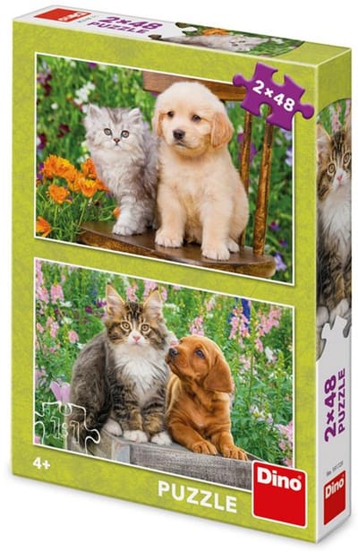Dino 2 Puzzles - Dog and Cat in the Garden - 48 pieces.