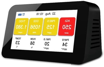 Luchtkwaliteitsmonitor Binnen - Gasdetector CO2 Meter - Ademhalingsgezondheid Bewaken - 7 Functies Real-time - 4.3 Inch LCD - Zwart