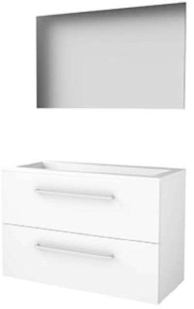 Basic-Line Basic 46 Badkamermeubelset - 100 x 46 cm - Met Grepen - 2 Lades - Acryl Wastafel - 1 Kraangat - Spiegel - Ice White