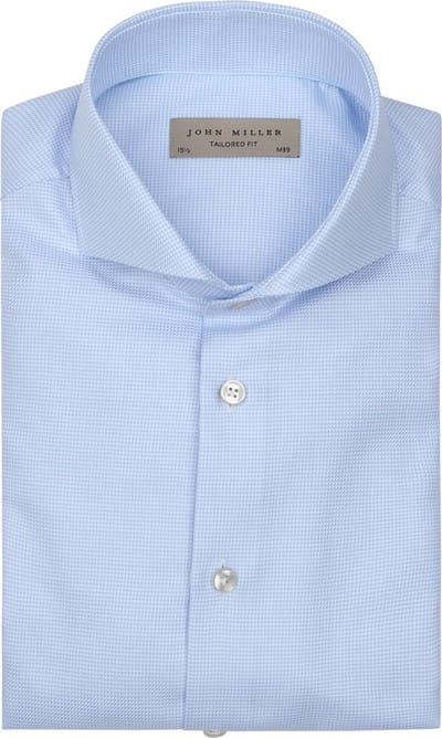 John Miller Overhemd Small Check Lichtblauw - Maat 46 - Heren - Overhemden Casual