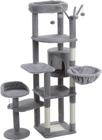 Kattenu CatLife - Hoge krabpaal voor katten - Grijze krabpaal kat - Kattenboom met katten klimmuur - 150 cm hoog