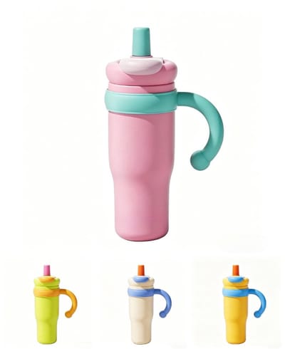 1000ml RVS Drinkfles & Thermosfles voor Dames - met Rietje en Handvat - 100% Lekvrij - Dubbelwandig Geïsoleerd - Trendy Dopamine Design - Travel Mug voor Warm & Koud - Isoleerbeker met 3 Drinkopties - Grote Waterfles To Go - BPA Vrij - Roze