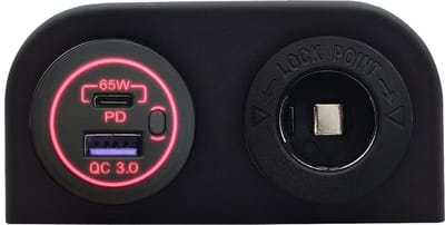 ProRide 12-24V USB/USB C Autolader 2 Poorten Opbouw - 65W QC3.0 - Sigarettenaansteker - Rood