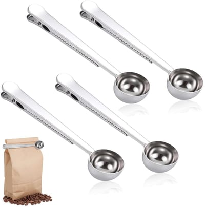 Dailygoods- Koffielepelclip 4 Stuks - Roestvrij Stalen Koffielepel