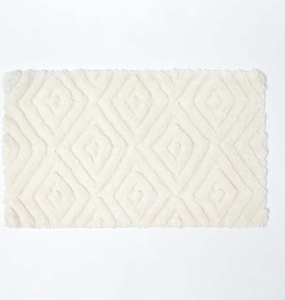 Homescapes Ikat antislip hoogpolige badmat 100% katoen, wit