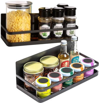 Dailygoods- Kruidenrek Magnetisch - Keukenrek Wandmontage - Multifunctioneel - Opberghouder voor Keukenflessen - 4 Haken - Max. Belastbaarheid 3 kg