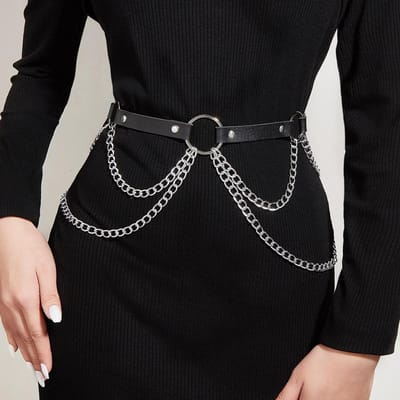 Dames Trend Punk Riem Met Ketting Taille Riem Decoratie Vrouwelijke Street Style Brede Tailleband Lederen Riem Goth Kleding Accessoire Adjustable white