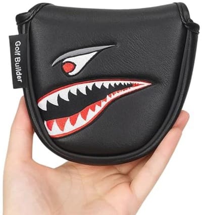 PU Leer Golf Mallet Putter Hoofd Cover met Haai Borduurwerk