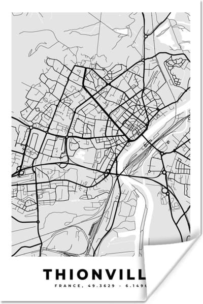 Poster Thionville - Plattegrond - Frankrijk - Kaart - Stadskaart - 120x180 cm XXL