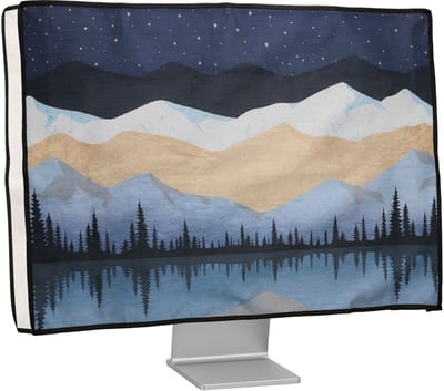 kwmobile stoffen beschermhoes voor monitor - geschikt voor 31-32" Monitor - Afdekhoes van linnen - In wit / lichtbruin / donkerblauw Sterrenhemel aan meer design