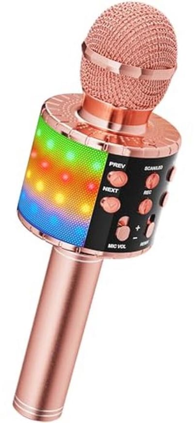 Draadloze karaoke-microfoon met Bluetooth, 4-in-1 karaoke-speler voor kinderen, draagbare karaoke machine met ledlampjes
