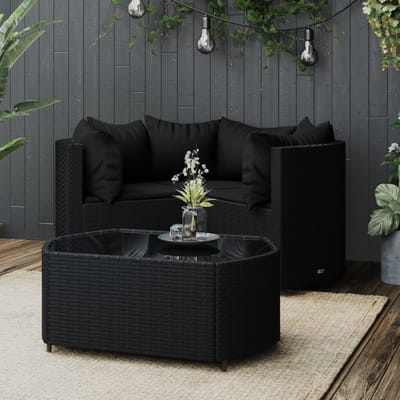 vidaXL - 4-delige - Loungeset - met - kussens - poly - rattan - zwart