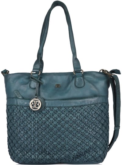 Boutique Trukado - Bellicci Leren Shopper "Paola" met vlechtwerk - petrol - (hxbxd) ca. 36 x 36 x 13 cm