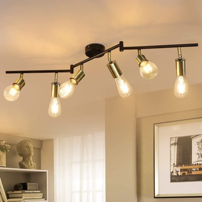 NETTLIFE Opbouwspot - 6-lichts - zwart goud - E27 Fitting - draaibar Plafondspot - Vintage Keukenlamp - Max. 25W - Metaal - voor Slaapkamer | Hal | Woonkamer - Zonder Lichtborn - L 92.5cm