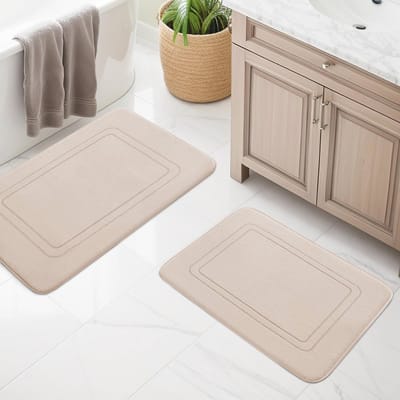 2-delige Zachte Badmat van Traagschuim - Antislip en Wasbaar Badkamertapijtenset voor Toilet, Douche en Bad - Beige