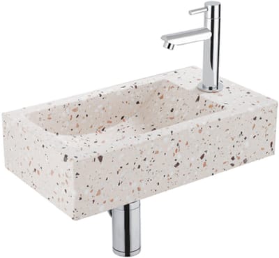 Saniclass Fuente fonteinset – rechthoekig – 40x22x10 cm – natuursteen beige – chromen kraan