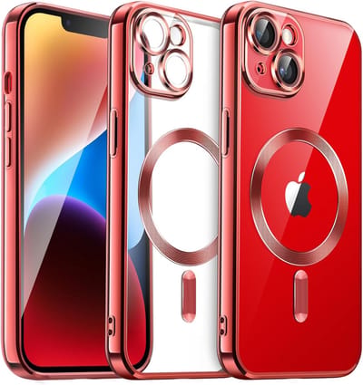 Telefoonhoesje Geschikt voor iPhone 14 – Siliconen Hoes met Chroom – Compatibel met MagSafe – Geïntegreerde Camerabescherming – Rood – FuturiQ