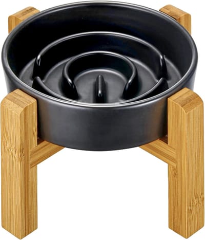 Famanu – Verhoogde keramische slow-feeder-hondenbakken voor kleine rassen - anti-schrokbak voor katten en kleine honden - langzame voeding voor honden klein - Ø 16 cm - 400 ml - donkergrijs1