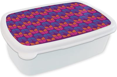 Broodtrommel Wit - Lunchbox Tulpen - Patroon - Retro - Brooddoos 18x12x6 cm - Brood lunch box - Broodtrommels voor kinderen en volwassenen