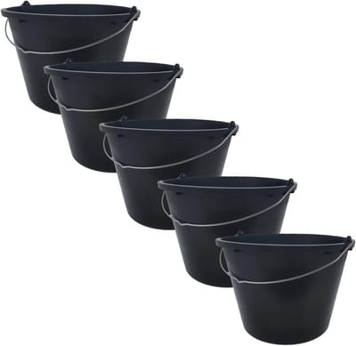 Set van 5 zwarte bouwemmers 12 liter - Robuuste kunststof emmers voor bouw en tuin