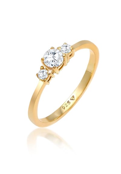 Elli - Ring - Dames Verlovingsring Sprankelend met Zirkonia Kristallen van verguld 925 Sterling Zilver - Dames