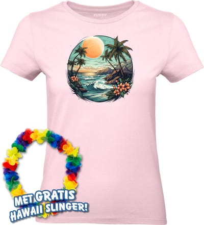 Dames t-shirt Hawaiian Beach | Toppers in Concert 2024 | Club Tropicana | Hawaii Shirt | Ibiza Kleding | Lichtroze Dames | maat XS