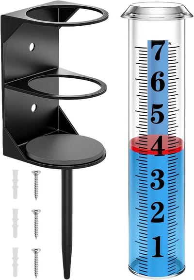 Regenmeter Met Paal - Neerslagmeter Tuin - Weer Monitoren - Vorstbestendig Ontwerp - 25.7 x 7.5 x 6.8 cm - Transparant
