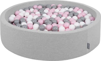 KiddyMoon rond ballenbad ballenbad 120x30cm/600 ballen ∅ 7cm ballenbakken kleurrijke ballen voor baby's peuterspeelzaal, made in the eu, lichtgrijs:wit-grijs-poederroze