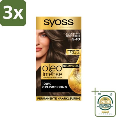 3 x SYOSS - Oleo Intense 5-10 - Haarverf - Permanente Haarkleuring - Cool Bruin - Langdurige Kleur - Grootverpakking - Haarverf - Permanente Haarkleuring - Cool Bruin - Olie-formule - Grijsdekking