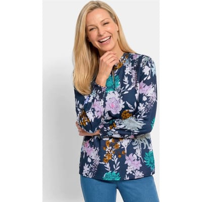 Gedessineerde blouse met smokdetails - donkerblauw / gedess. - Gr. 38 van Goldner Fashion