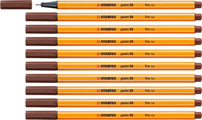 STABILO point 88 - Premium Fineliner - Fine 0,4 mm – Bruin– Doos 10 stuks