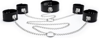 Fixxx - Boeienset met Collar en Kettingen - PU-Leer - Zwart
