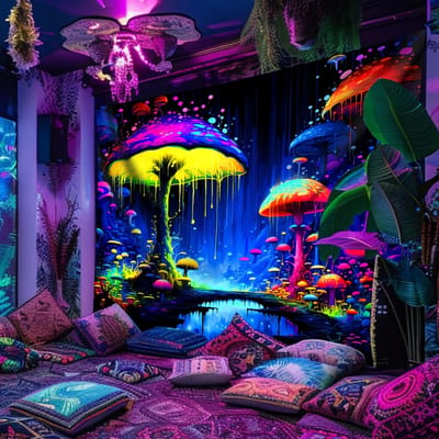 Psychedelische Kunst Fluorescerend Wandkleed Verlicht Je Ruimte met KleurUV wandkleed slaapkamer huis feest decoratie W100xH75cm blue