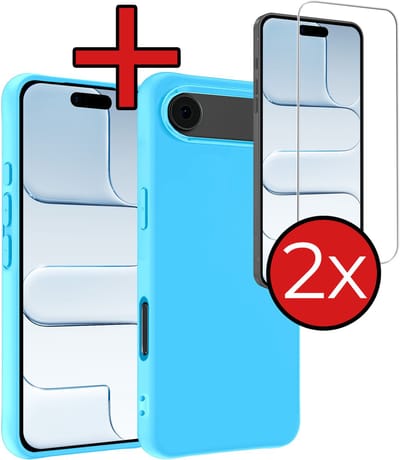 Hoesje - Met 2x Screenprotector - Geschikt voor Apple iPhone Air - Sterk & Shockproof - Telefoon Hoes - Back Cover - Siliconen Case - Telefoonhoes - Lichtblauw