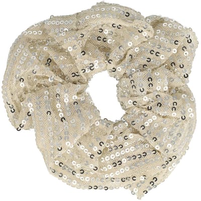 Haarsoires Haarelastiek Scrunchie – Glitter Stof – Pailletten – Beige Creme - Haarkrinkel - Haar Elastiek met Stof - Zacht & Haarvriendelijk