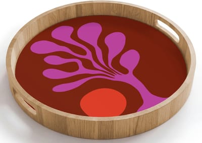 Dienblad rond 40x40 cm - Schootdienblad hout - Boom - Paars - Cirkel - Vloeiend - Borrelplank rechthoek - Plateau houten dienbladen