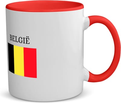 Akyol - belgie koffiemok - theemok - rood - Brussel - belgen - embleem belgische vlag - toeristen - - 350 ML inhoud